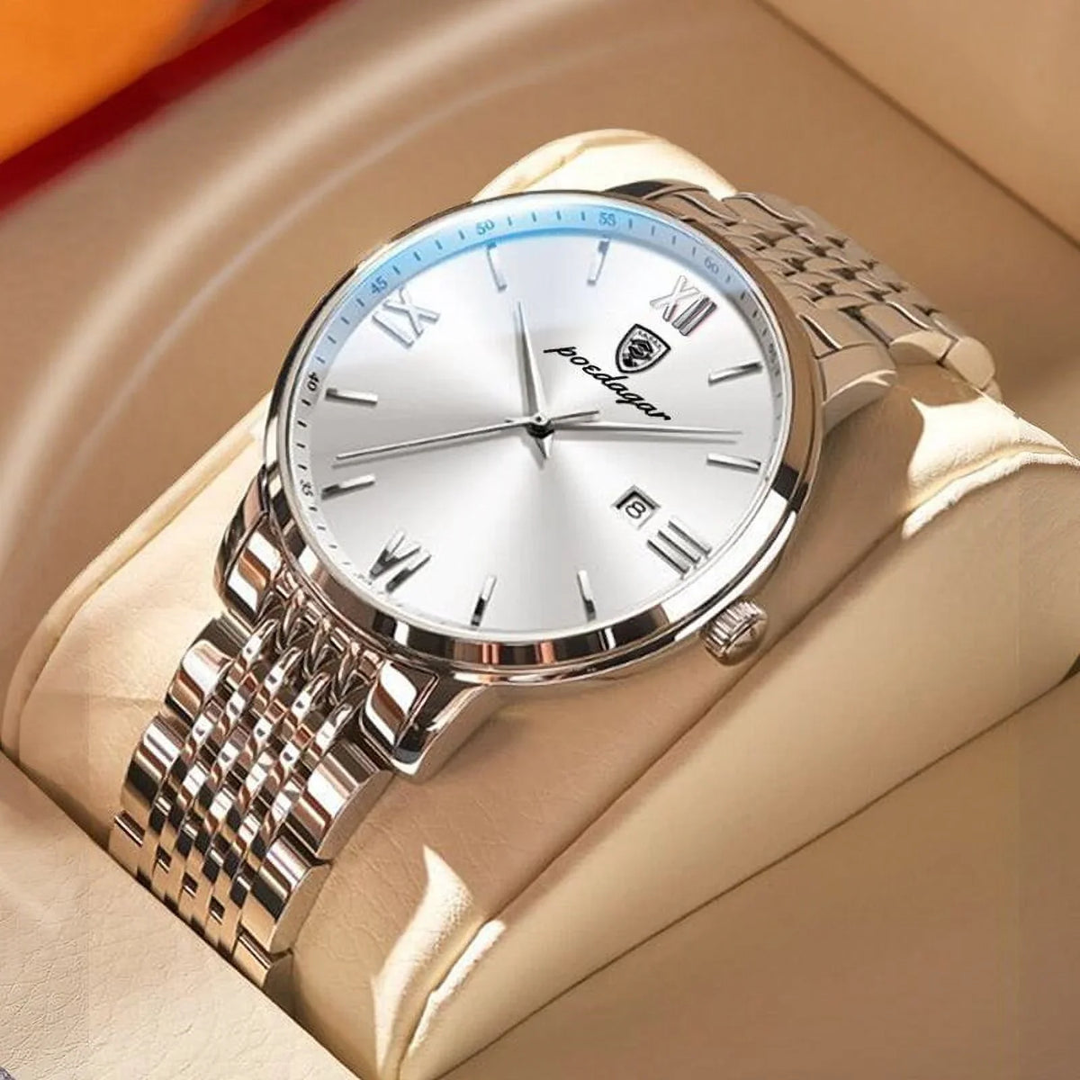 Calender POEDAGAR Cool Luxury Steel Week New Ultra-Thin Quartz Business Stainless Watches Fashion Wristwatch Waterproof Men