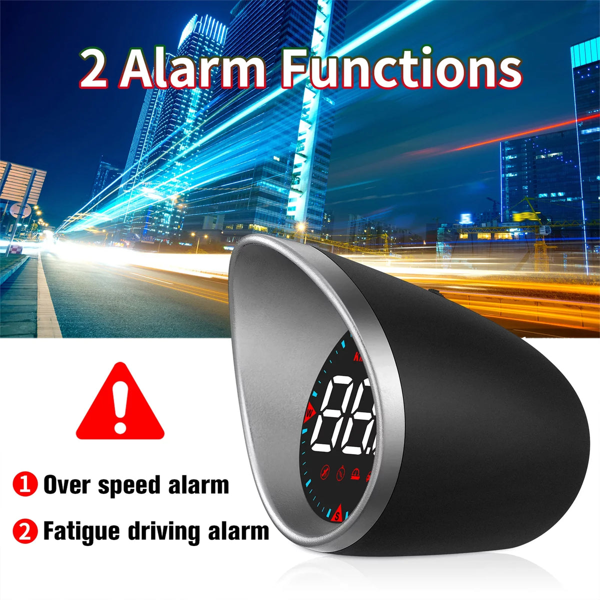 Fatigue and Mileage, Speedometer Compass Alarm HUD Alarm Display Angle, Car Driving Head-up Car Driving Overspeed Display Digital