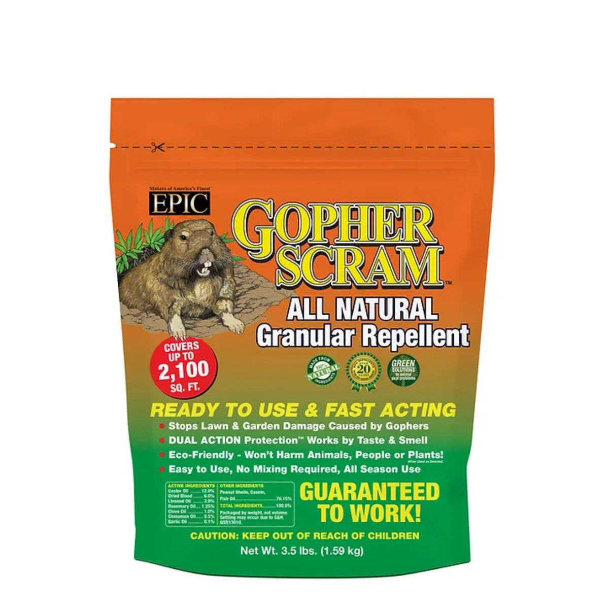 Use 3.5lbs To Bag, Granular Scram exterior Gopher EPIC Animal Repellent All Ready Natural Resealable