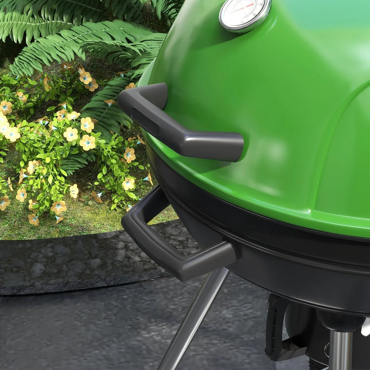 Shelf, Thermometer Green Ash Charcoal Kettle and with Cooking Area, Catcher Grill sq.in. exterior BBQ Trolley Wheels, 360 with for 21" Backyard Party, Built-in Patio, Barbecue