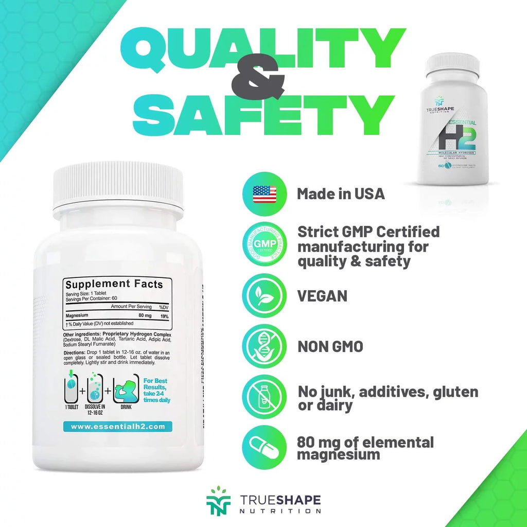 H2 Nutrition Fizzy Essential Tablets Nutritional for (60 Servings) Hydrogen Molecular liquid TrueShape Supplement