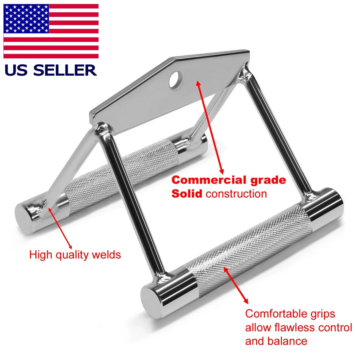 Multi V Grip Handle Close Maniac Double Gym Lat Row US Fitness Twin Attachment Cable Bar Seated