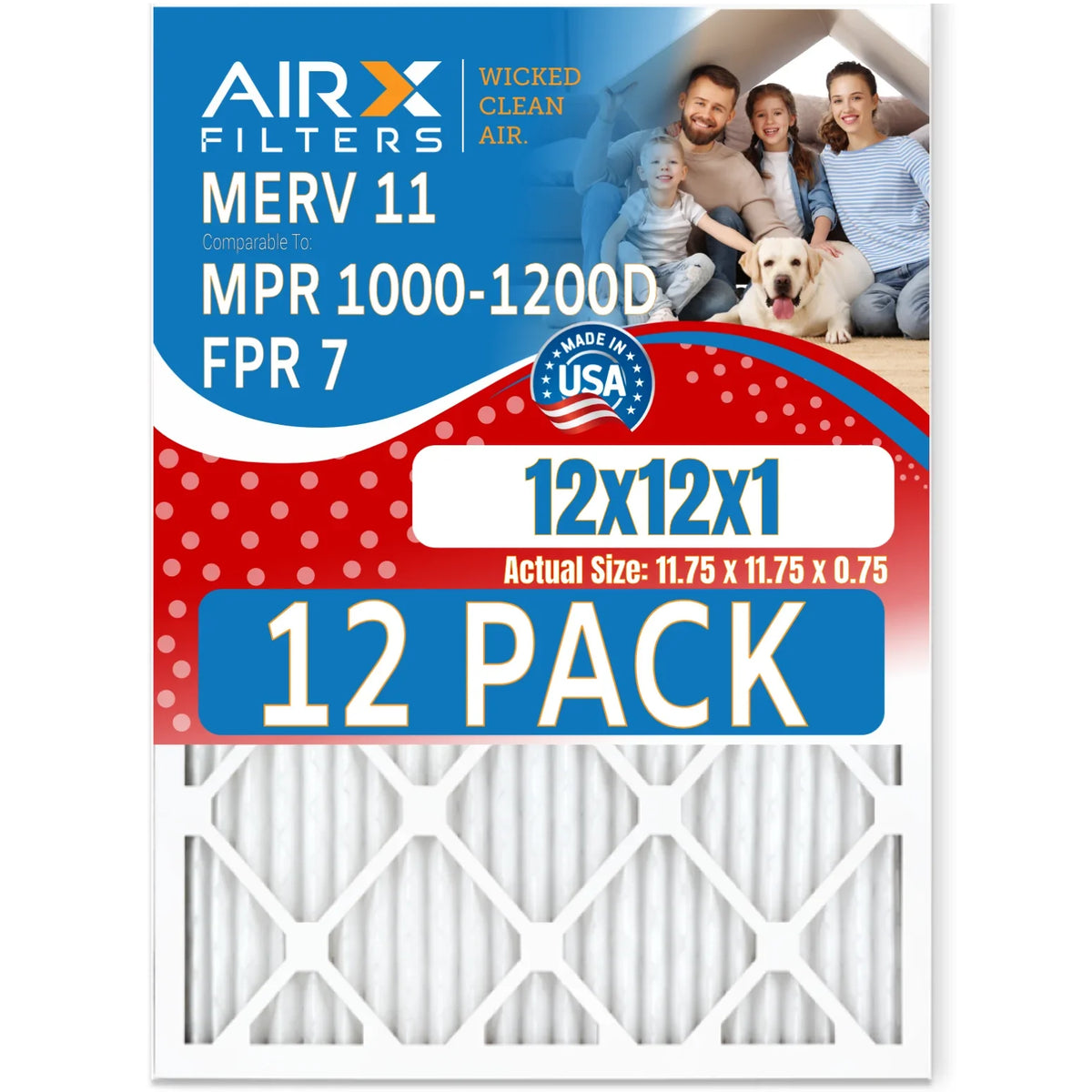 in Made of 11 USA AIR. & - Comparable MERV 7 FILTERS Air 12x12x1 MPR 12 Filters MPR AIRX to Rating, Filter Furnace FPR 1200 Pack WICKED CLEAN 1000, by