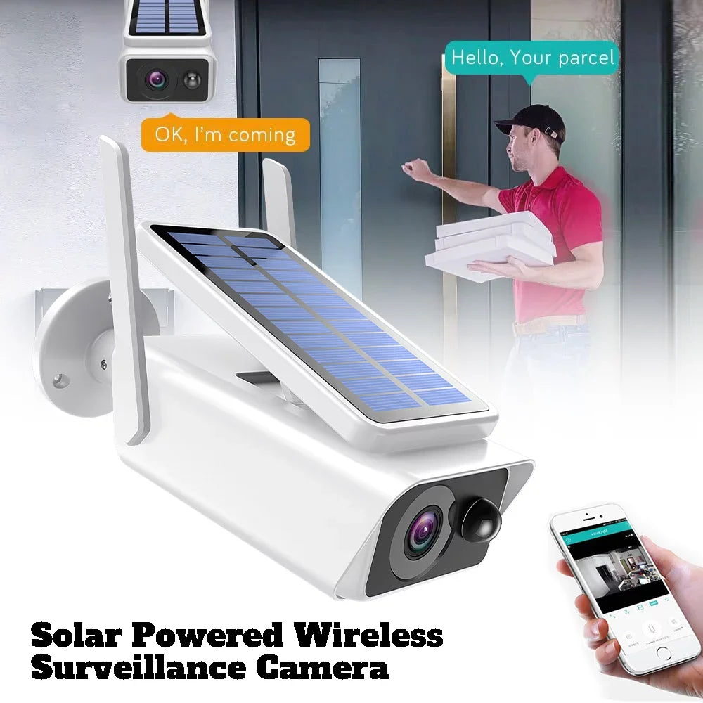 Talk, Vision,Waterproof, Security exterior Wireless with Camera PIR Security Solar Detection, exterior, Cameras Solar Night White Panel, 2-Way DFITO