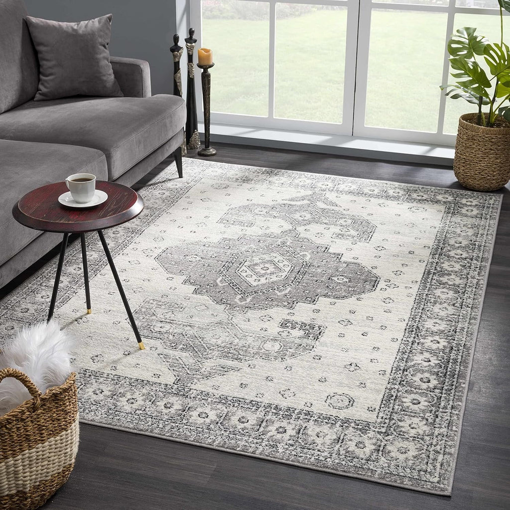 7'10" Vintage Bedroom, Indoor 10' X Area Grey, - Room, Traditional Collection Living - Marash Rug - Oriental Boho - Medallion Persian Distressed Goksun Beige Pattern