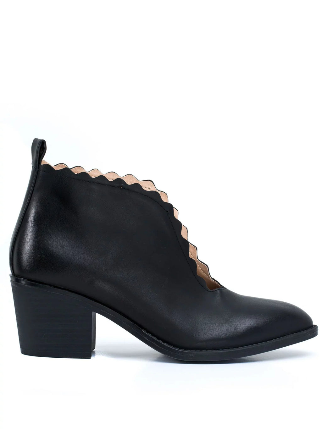 Shootie Slip Pull Almond Heel 9 Toe Cutout Black Comfort Tab On Scalloped G.C. V Heel SHOES Block Maris Womens