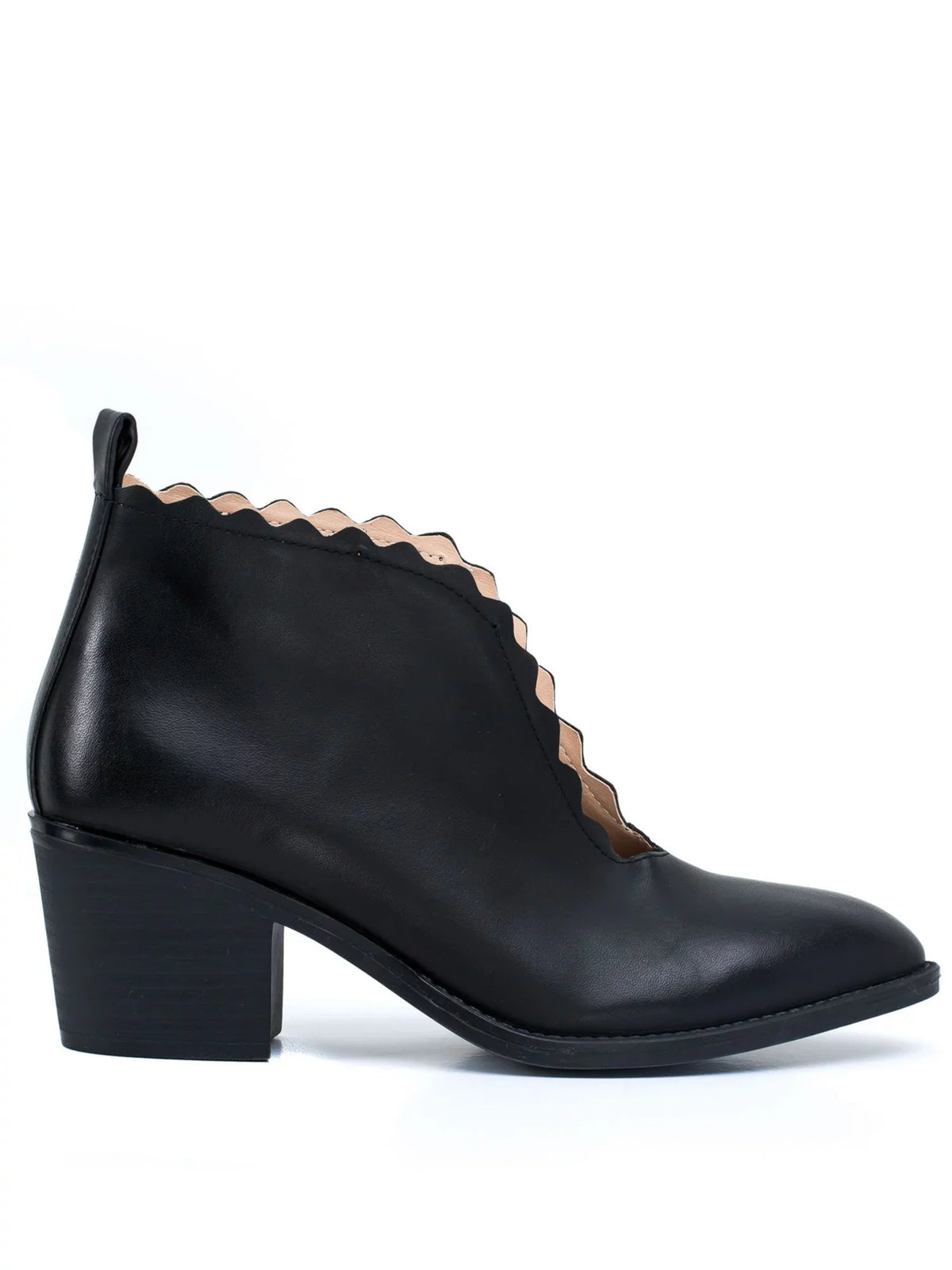 Shootie Slip Pull Almond Heel 9 Toe Cutout Black Comfort Tab On Scalloped G.C. V Heel SHOES Block Maris Womens