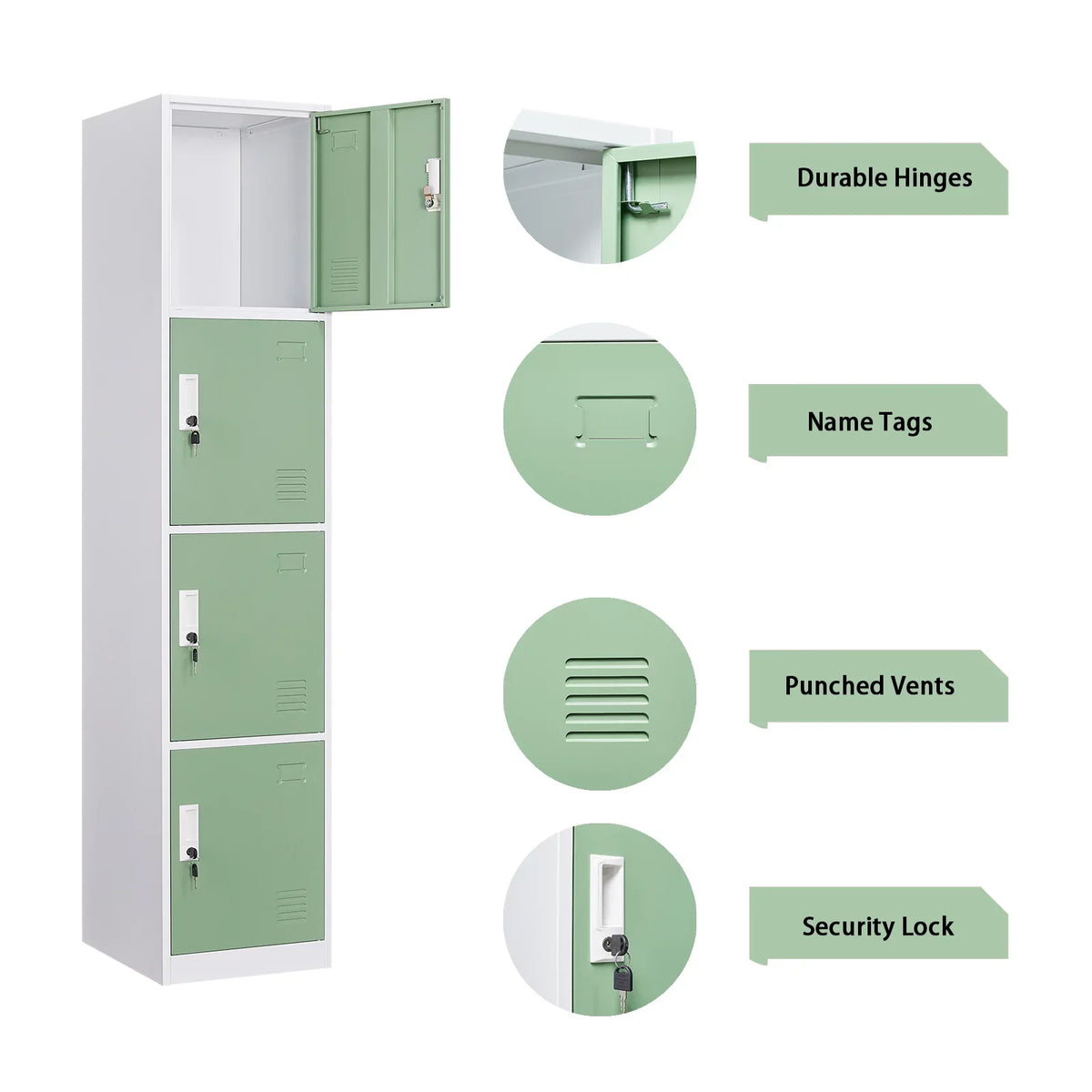 Locker inches School, Ouyessir for Box, Storage Cabinet Home, - Employee 4-tier Office Metal Lock High 71 Lockers Gym, Green