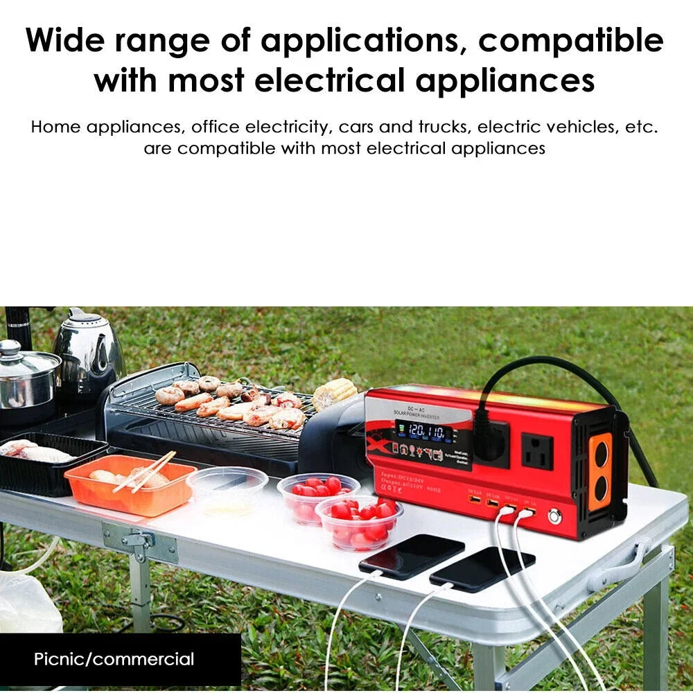 DC Converter Inverter Power RV Pure Wave 12V Sine 110V AC to 6000W Car LCD