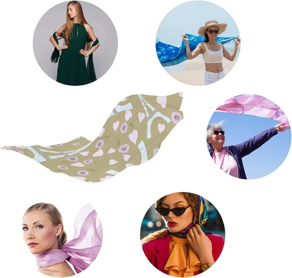 Hyjoy Neck Women Silk And Lightweight Shawl Hearts Tower Scarves Girls for Scarf Long Rose Wrap Eiffel
