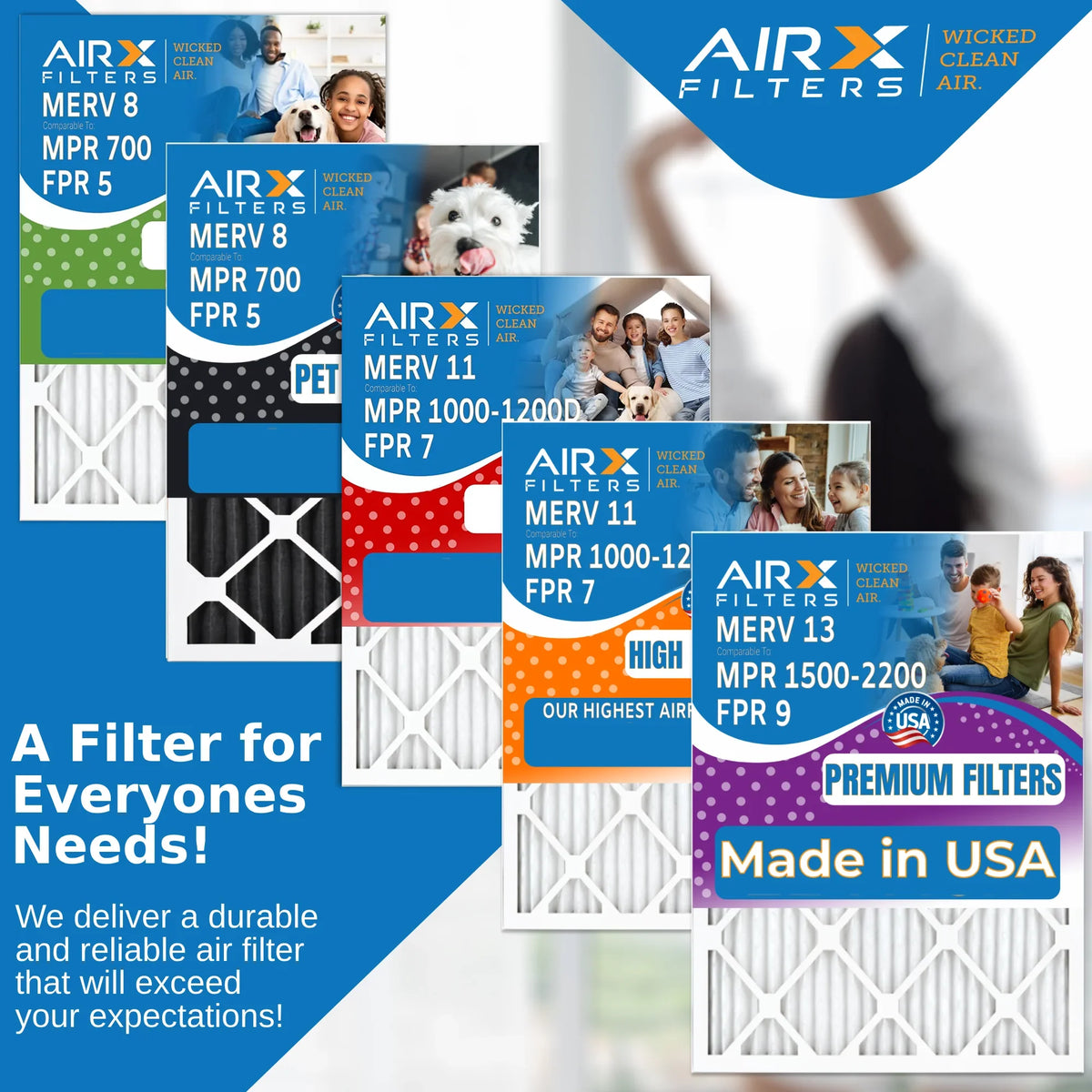 AIRX Filter 16x22x1 Furnace Comparable HVAC Air FILTERS Electrostatic MERV AC by Pack Filters Conditioner 6 to Premium 700 CLEAN Pleated Air Filter 16x22x1 FPR MPR WICKED 5 USA 8 AIR. & Made