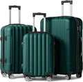 Luggage Hardside Suitcase ABS 3 & Spinner for with on Dark Sets Wheels Lightweight Business Green TSA Portable of Set lock, Travel - Luggages (20/24/28) Carry