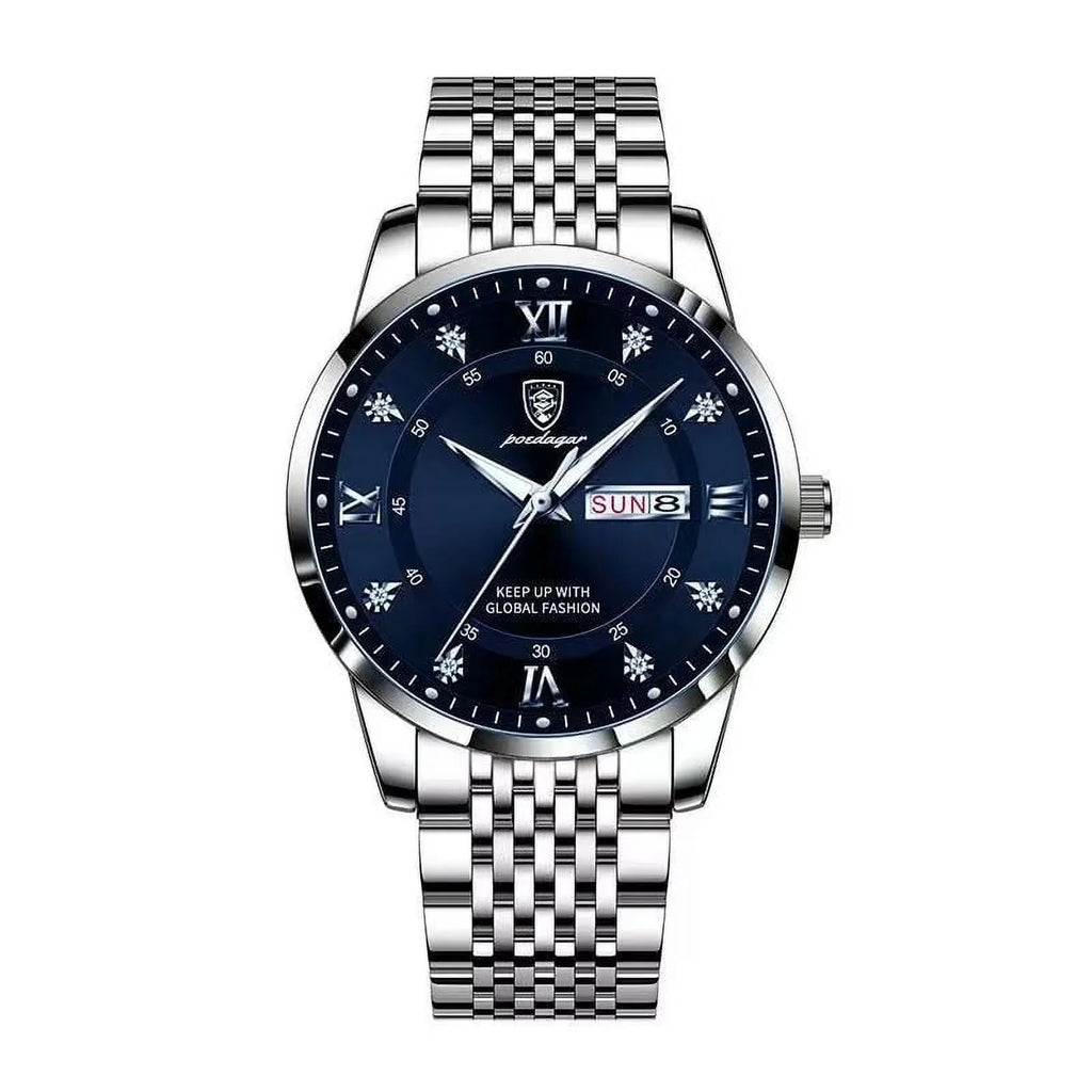 Calender POEDAGAR Cool Luxury Steel Week New Ultra-Thin Quartz Business Stainless Watches Fashion Wristwatch Waterproof Men