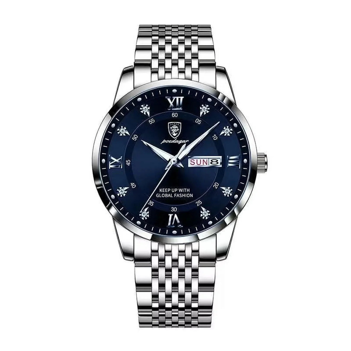 Calender POEDAGAR Cool Luxury Steel Week New Ultra-Thin Quartz Business Stainless Watches Fashion Wristwatch Waterproof Men