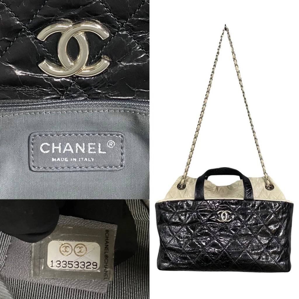 Chain Bag Handbag Leather Shoulder Patent 2way Black Matelasse (Good) 20309 Pre-Owned