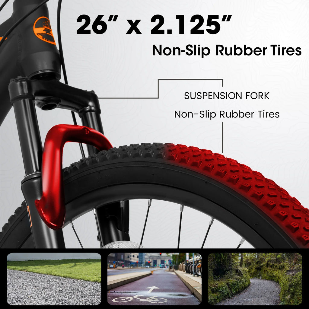 shock fork 21-speed bike frame adult inch aluminum absorbing orange. front 26 Ecarpat bike mountain brake, black disc