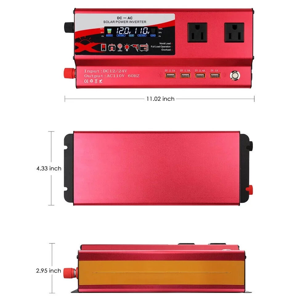 DC Converter Inverter Power RV Pure Wave 12V Sine 110V AC to 6000W Car LCD