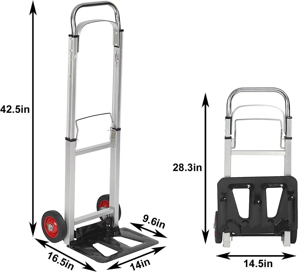 Rubber and with or Hand Wheels Truck Portable Duty Cart Travel, Telescoping Aluminum Industrial Heavy Foldable Compact for Trolley Luggage Shopping Handle