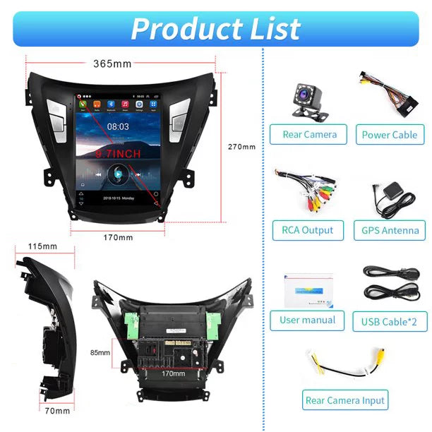 for 9.7'' Backup Camera Android 2012 Touchscreen WIFI Hyundai Mirror with GPS Stereo Car 2013 2G+64G Radio Bluetooth FM Podofo 2011 Link USB, Elantra