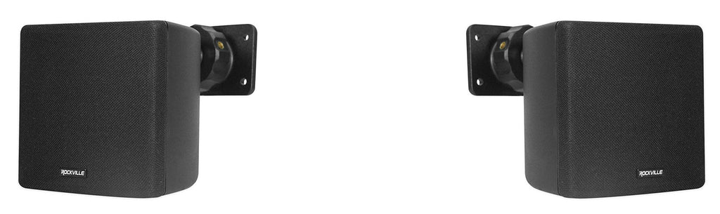by Rockville Black Brackets Wall of Pair 3.5" Cube Speakers+Swivel Home Theater