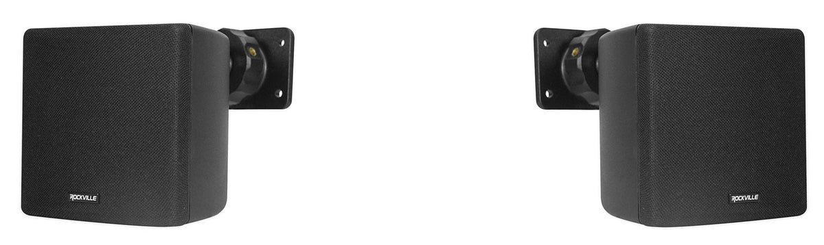 by Rockville Black Brackets Wall of Pair 3.5" Cube Speakers+Swivel Home Theater