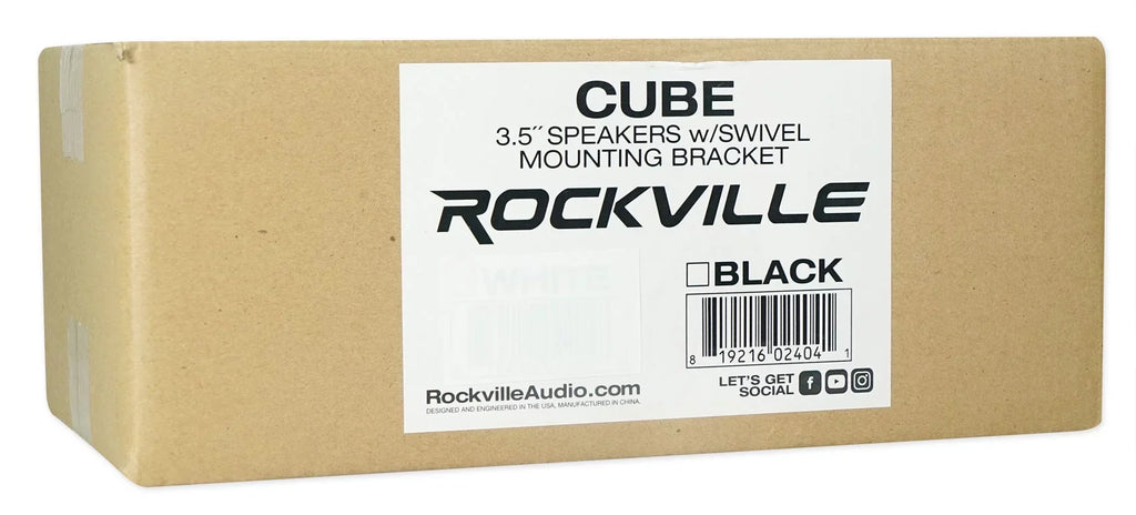 by Rockville Black Brackets Wall of Pair 3.5" Cube Speakers+Swivel Home Theater