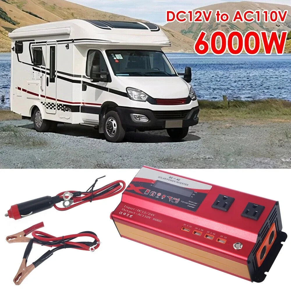 DC Converter Inverter Power RV Pure Wave 12V Sine 110V AC to 6000W Car LCD