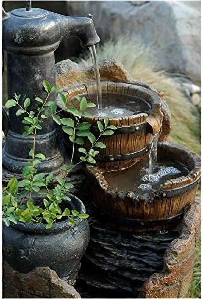 liquid Cascading In Brown Resin Modern liquid Pump Fountain