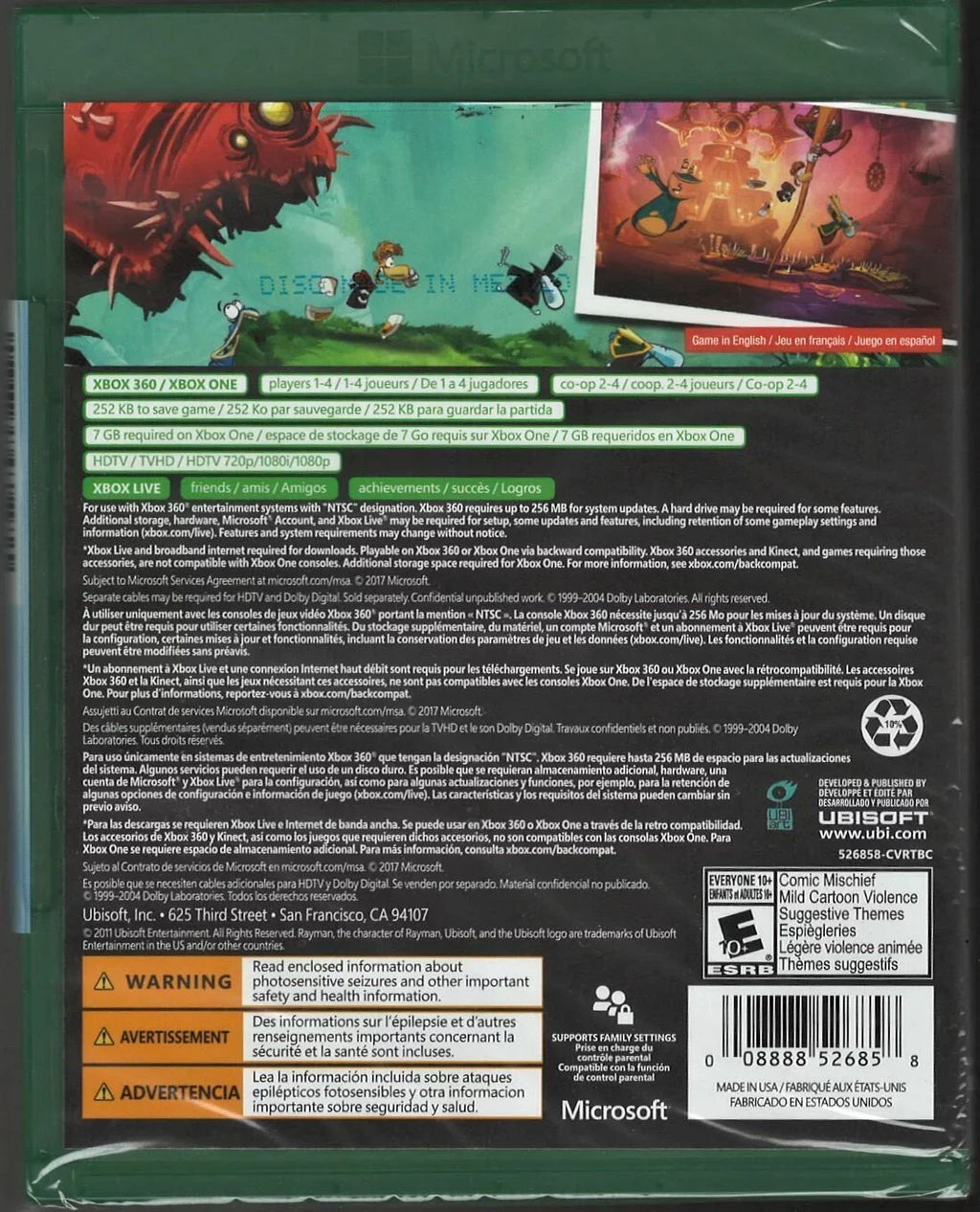 Origins New Rayman Factory Sealed US 360 Xbox (Brand 360 Version) Xbox