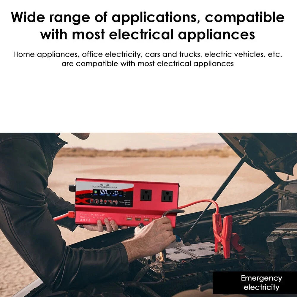 DC Converter Inverter Power RV Pure Wave 12V Sine 110V AC to 6000W Car LCD
