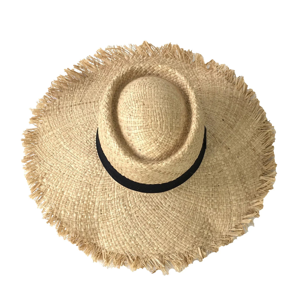 Edge Straw Brim Wide Blue Panama Natural Hat, Island Frayed