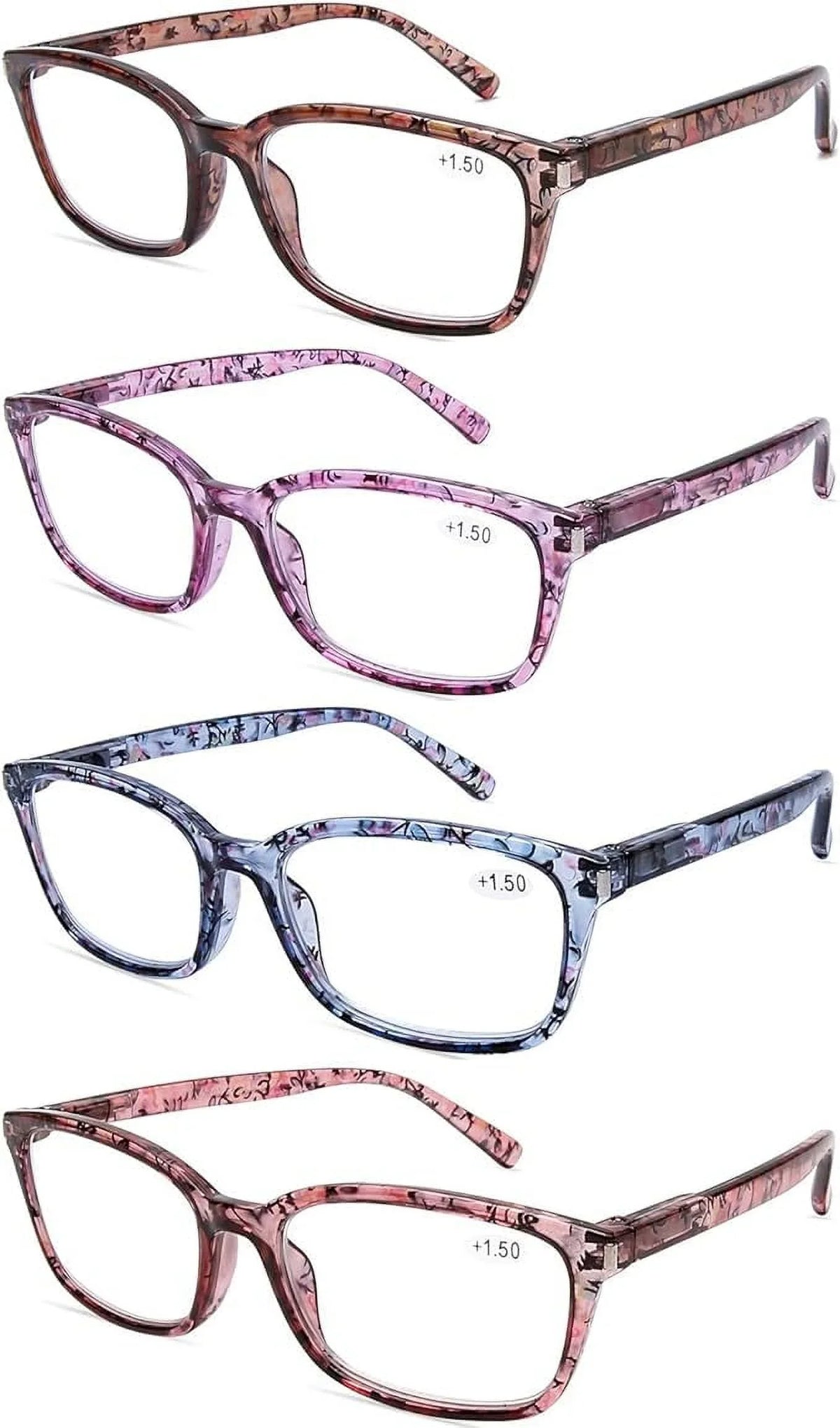 Reading Spring Women 1.25 Stylish Anti Strength Blocking Computer Hinge Light Glasses for Blue Eyestrain Readers Pack 4 DOOViC