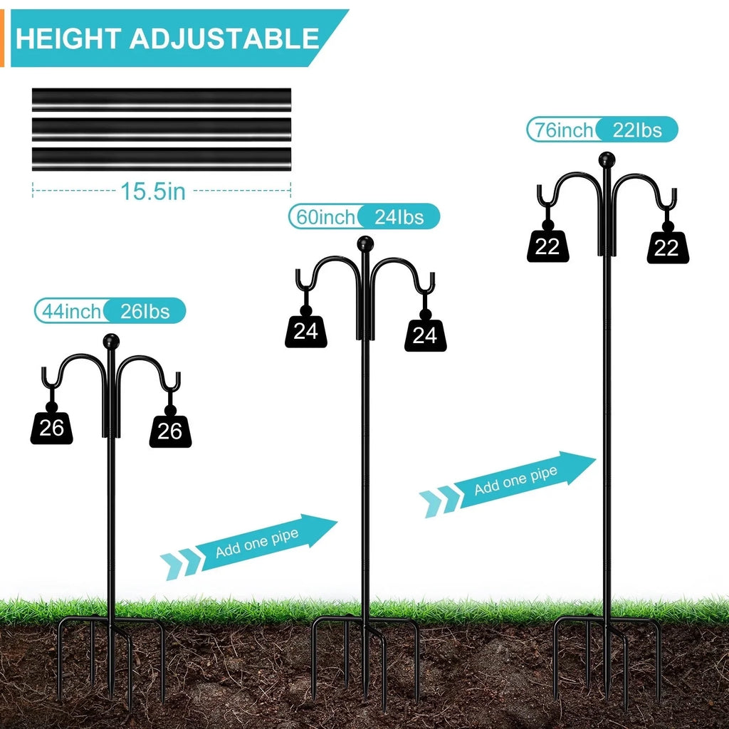 exterior, Feeder Plant Hooks Bird for with for Bird Shepherds Hanger Pack) Prongs, 5 Plant 76" Feeder, Poles Hooks Double exterior Upgraded Baskets(2