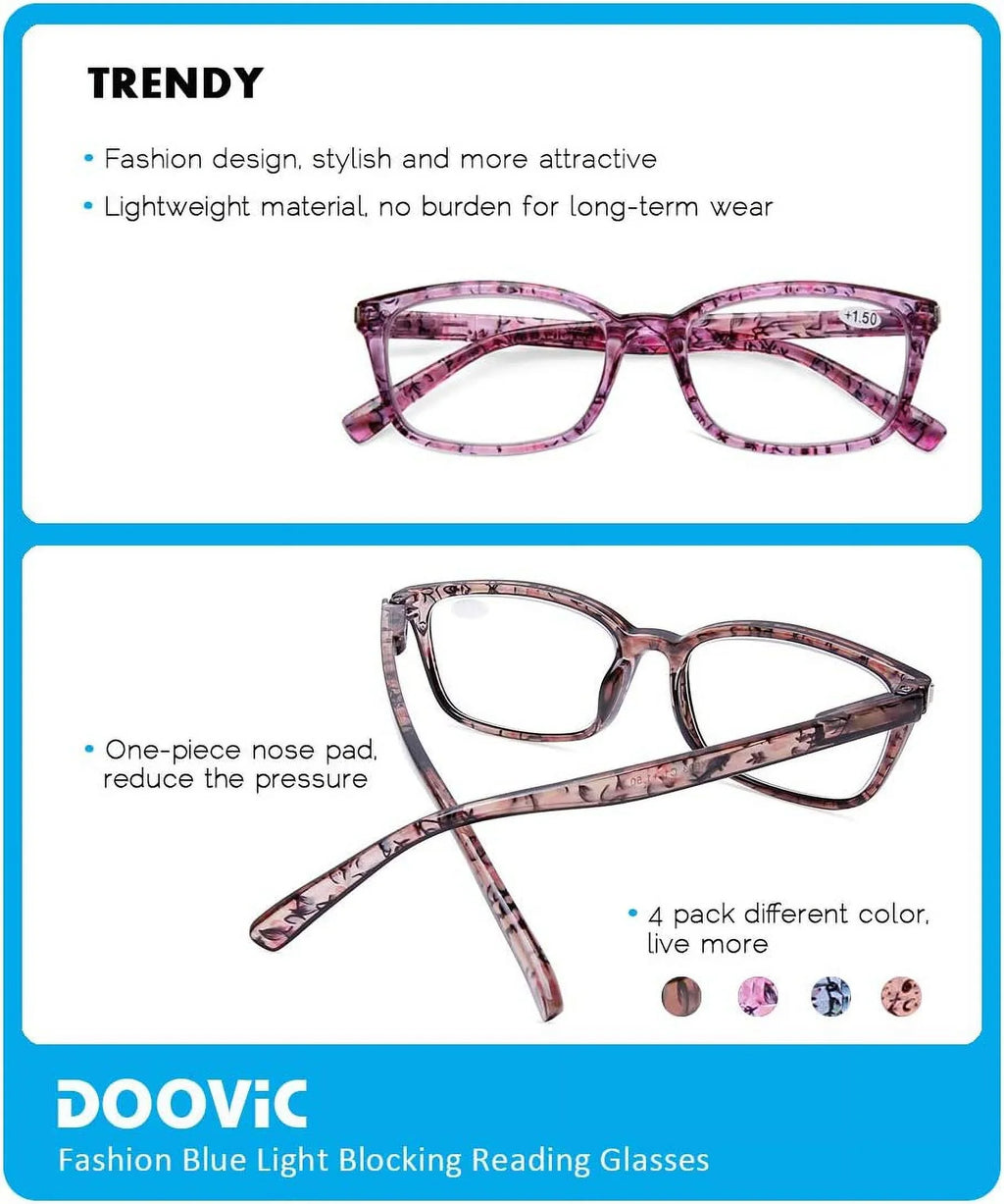 Reading Spring Women 1.25 Stylish Anti Strength Blocking Computer Hinge Light Glasses for Blue Eyestrain Readers Pack 4 DOOViC