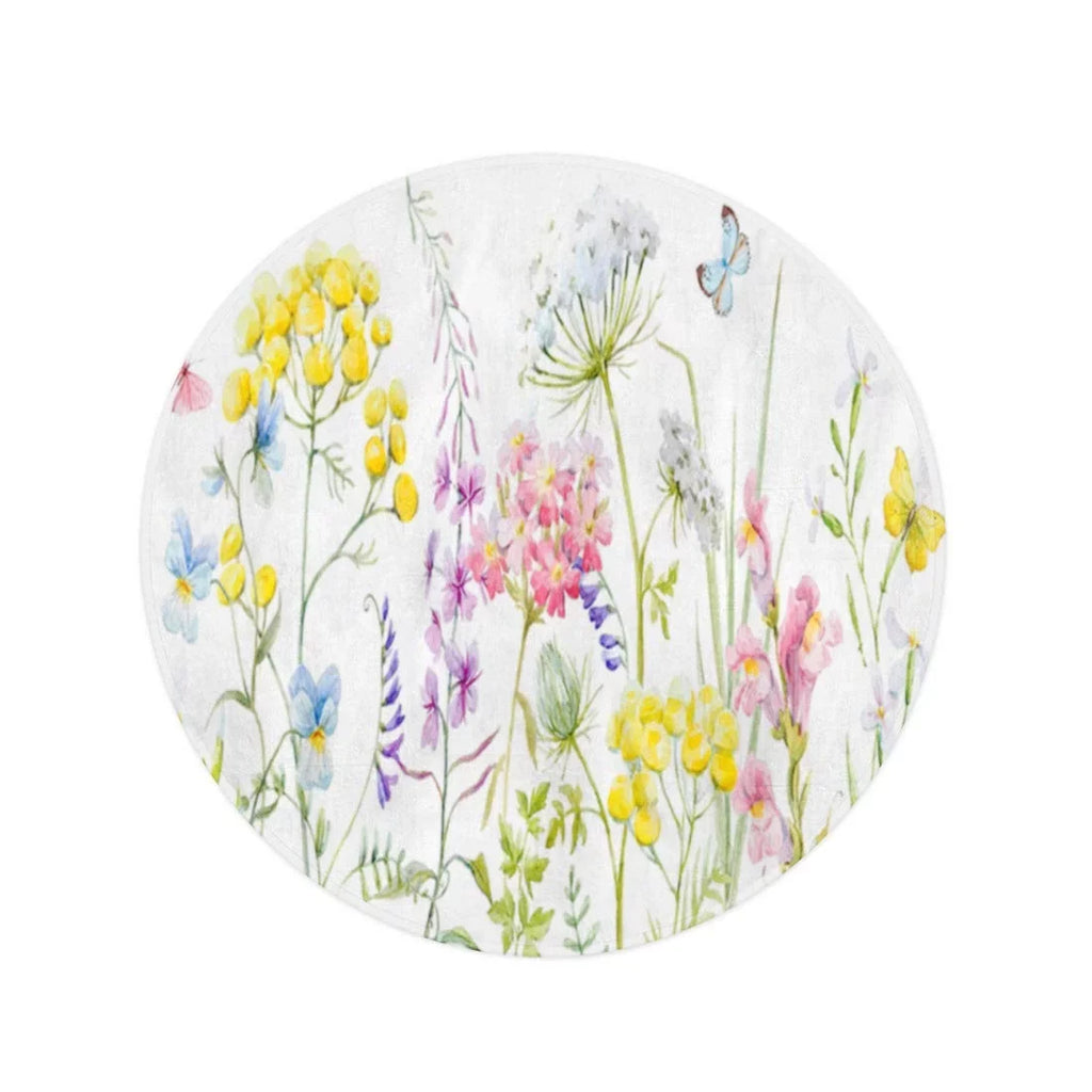 Yellow Wildflowers Towels Travel Circular inch 60 Blue Mat Towel LADDKA Tapestry Pink Blanket Round Circle Buttercup Beach Tansy Throw Watercolor Pansies Beach Tender