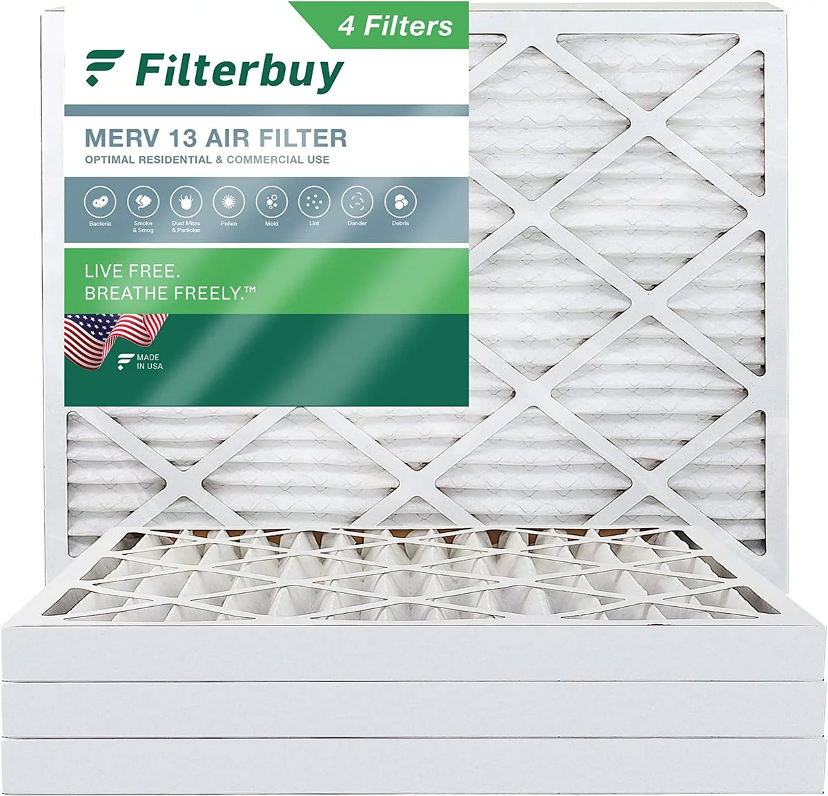 (4-Pack) MERV 12x16x2 AC Filters Filterbuy Pleated HVAC Furnace 13 Air