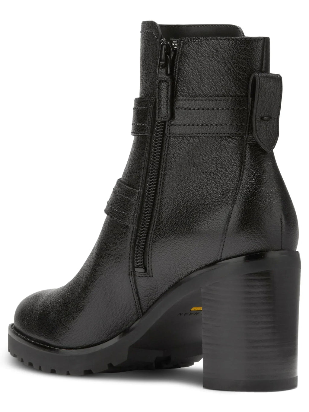 Foster Almond COLE Stacked HAAN 5 Womens Black B Leather Booties Zip-Up Toe Accent Heel Buckle