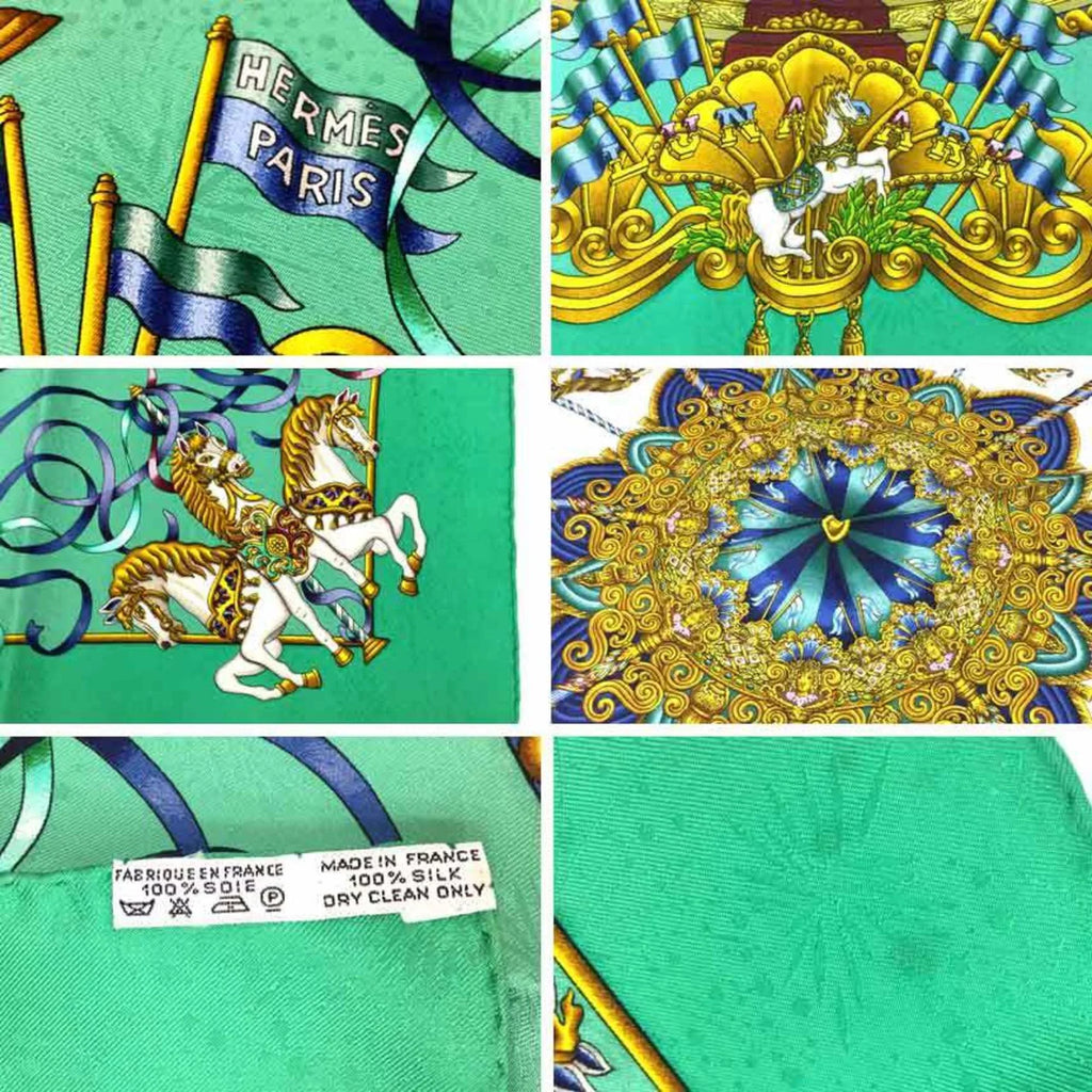 Embroidery Park Muffler Pre-Owned PARK Carousel LUNA (Good) Scarf 90 Amusement HERMES aq5159 Green Hermes Silk 100% Carre