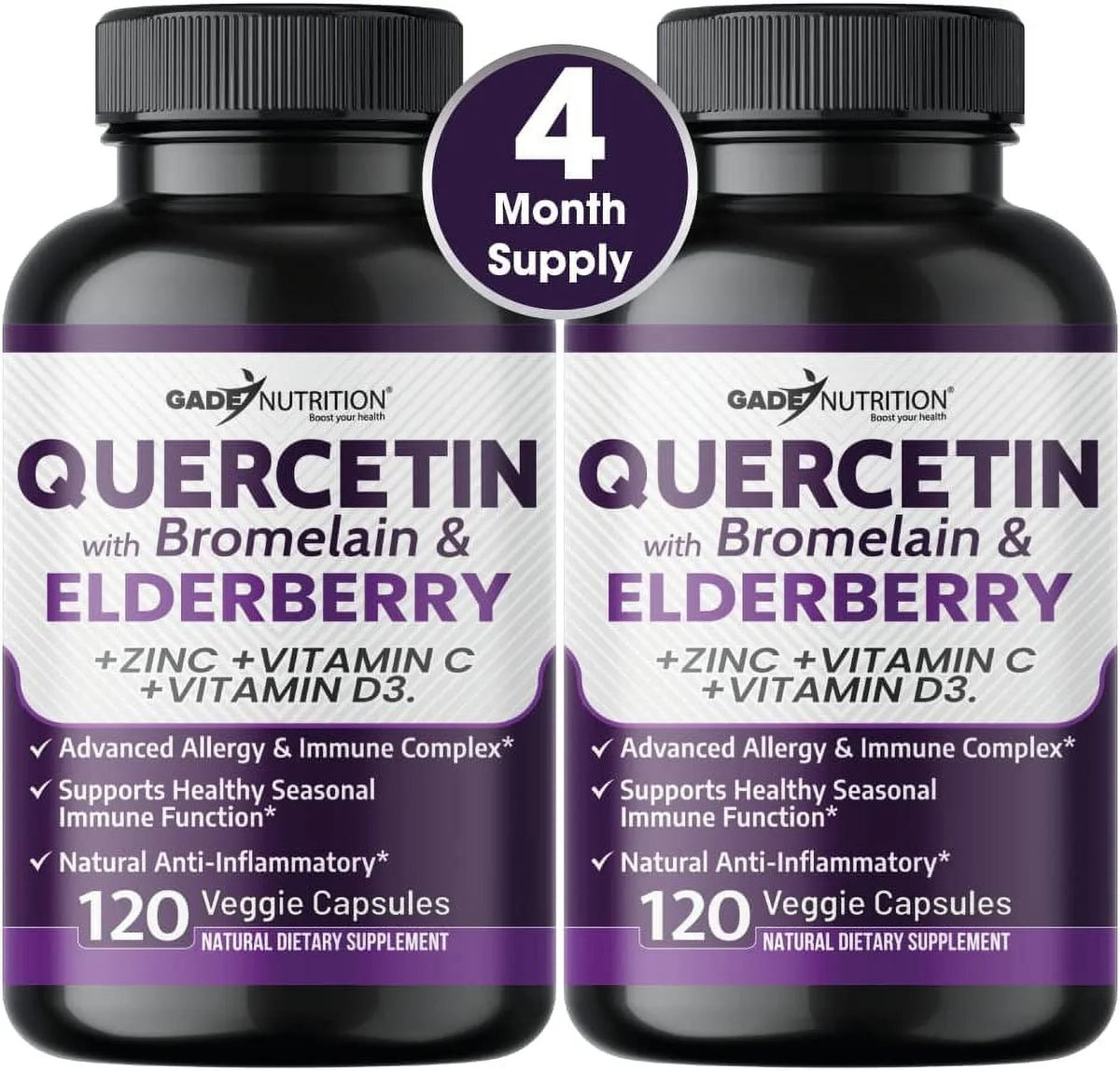 Quercetin Zinc with Immune 6 - Bromelain Supply - Quercetin - USA Months Daily and Quercetin 1 Quercetin with Support, Vitamin - - in Gluten-Free - Non-GMO, 500mg C D3 4 - Elderberry - Vitamin Zinc