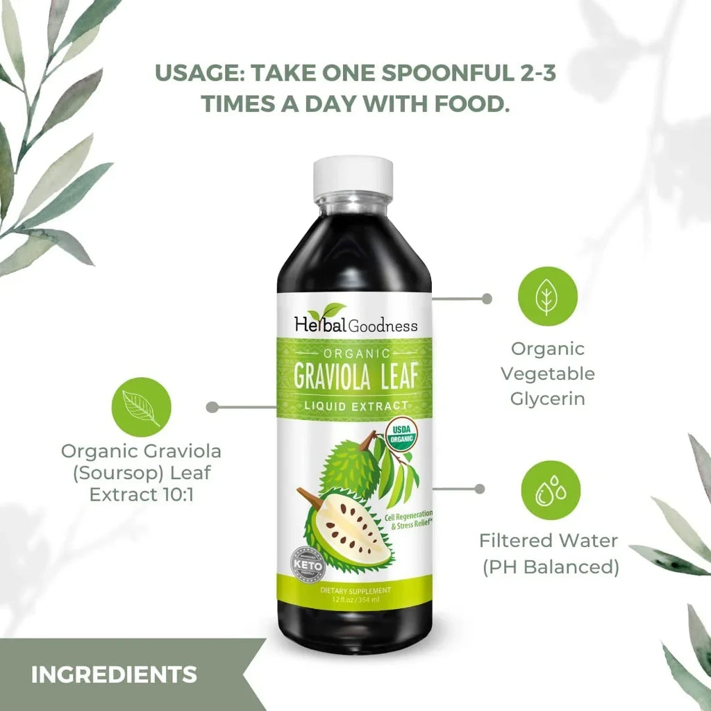 Ð & Cell Leaves Bottle (Guanabana) GMO, Extract Relief Support Leaf USDA Liquid Organic, Regeneration Ð Ð & Boost Graviola Kosher 12oz Immune - - Soursop Non - Stress