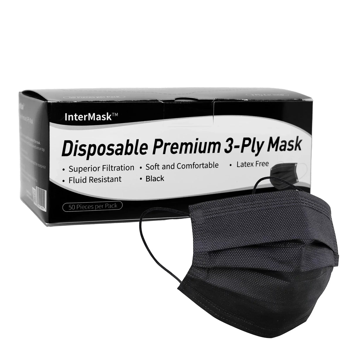 InterMask Disposable 3-Ply Mask, Case of ASTM 3 Level 2000 Black, Premium