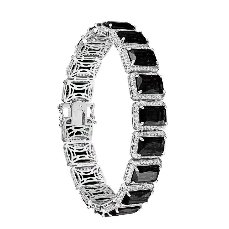 Mens Diamonds 14K White / Gold Onyx Finish Simulated Inch Bracelet 8.5 Ladies Black Solitaire 10mm