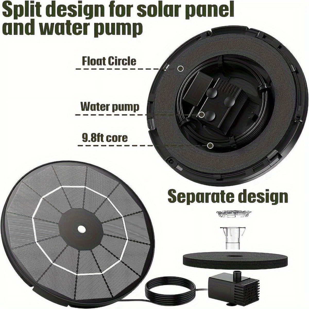 Nozzles, With 1pc Inch Pond, DIY Electric 9.8-Foot Plastic Bath Multiple Solar Kit Wires, Operation Bird Patio, Corded Garden, 7.08 Feature Powered Fountain liquid For 3.5W Solar exterior Upgraded Pump,