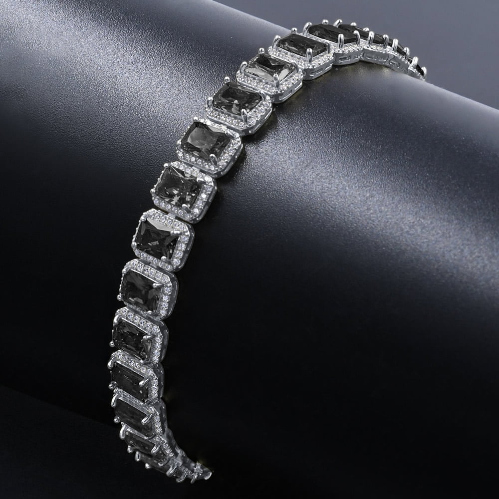 Mens Diamonds 14K White / Gold Onyx Finish Simulated Inch Bracelet 8.5 Ladies Black Solitaire 10mm
