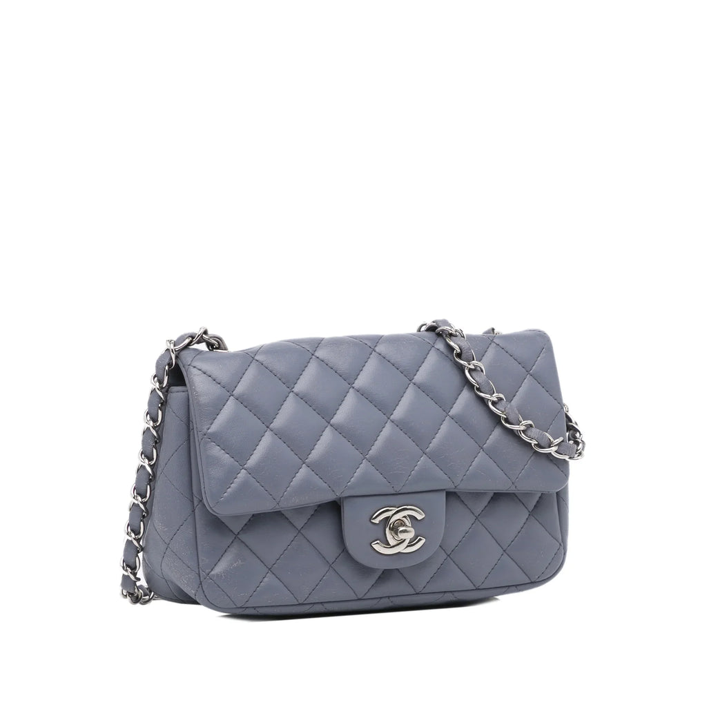 Crossbody Lambskin Single Mini Unisex Leather Pre-Owned Classic (Fair) Bag Flap Rectangular Authenticated Gray