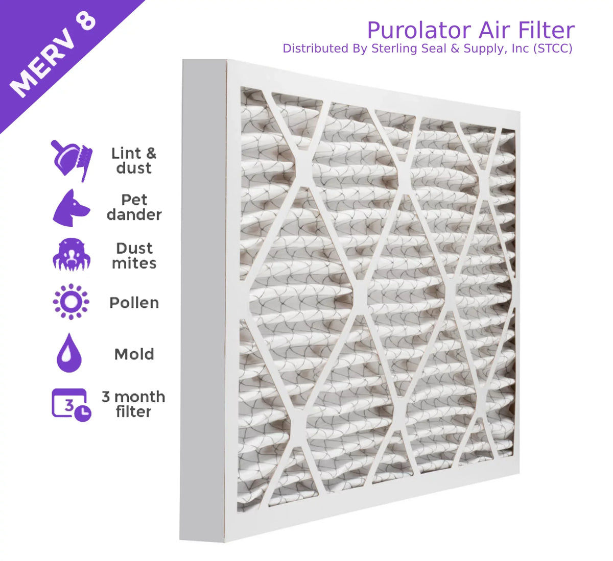 Filter, 18x20x2, DMK80 Extended MERV Purolator Air (6 Mechanical 8, Pleated Surface Pack)