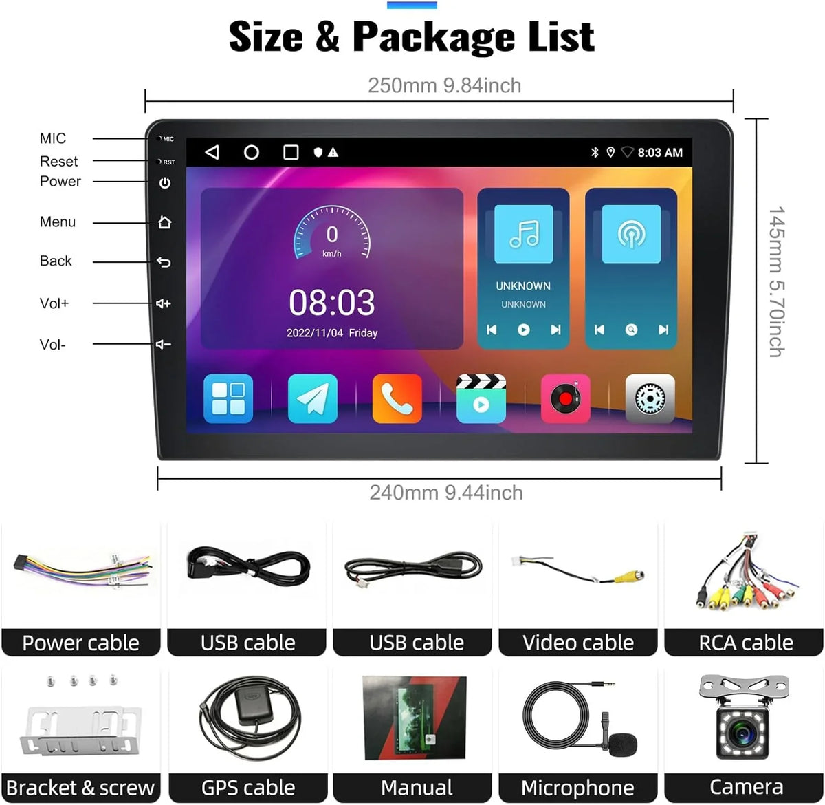 with 10.1'' with Screen Radio GPS Mirror Unit Head Android WiFi Bluetooth Touch Single Stereo USB + 1G+32G Car Camera Car Link Navigation FM Din Backup Rimoody