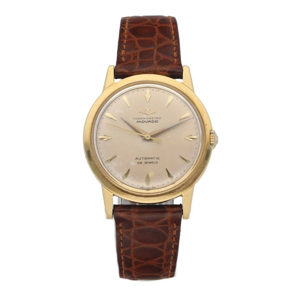 Gold Automatic Movado Chronometre 18k Leather Yellow Watch 34mm 1231 Wrist