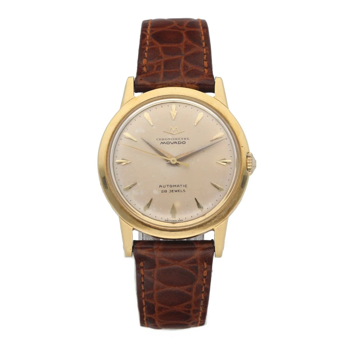 Gold Automatic Movado Chronometre 18k Leather Yellow Watch 34mm 1231 Wrist