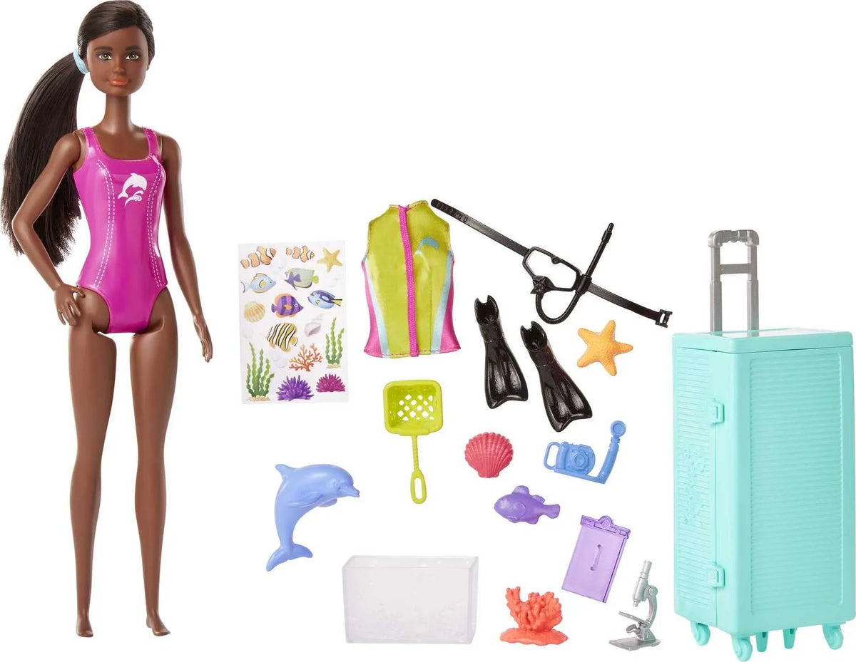 Mobile & with Lab Barbie Doll Accessories, Marine Storage & Doll Biologist 10+ Playset Brunette